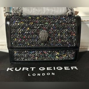 Kurt Geiger London Black Tweed Convertible Crossbody Bag